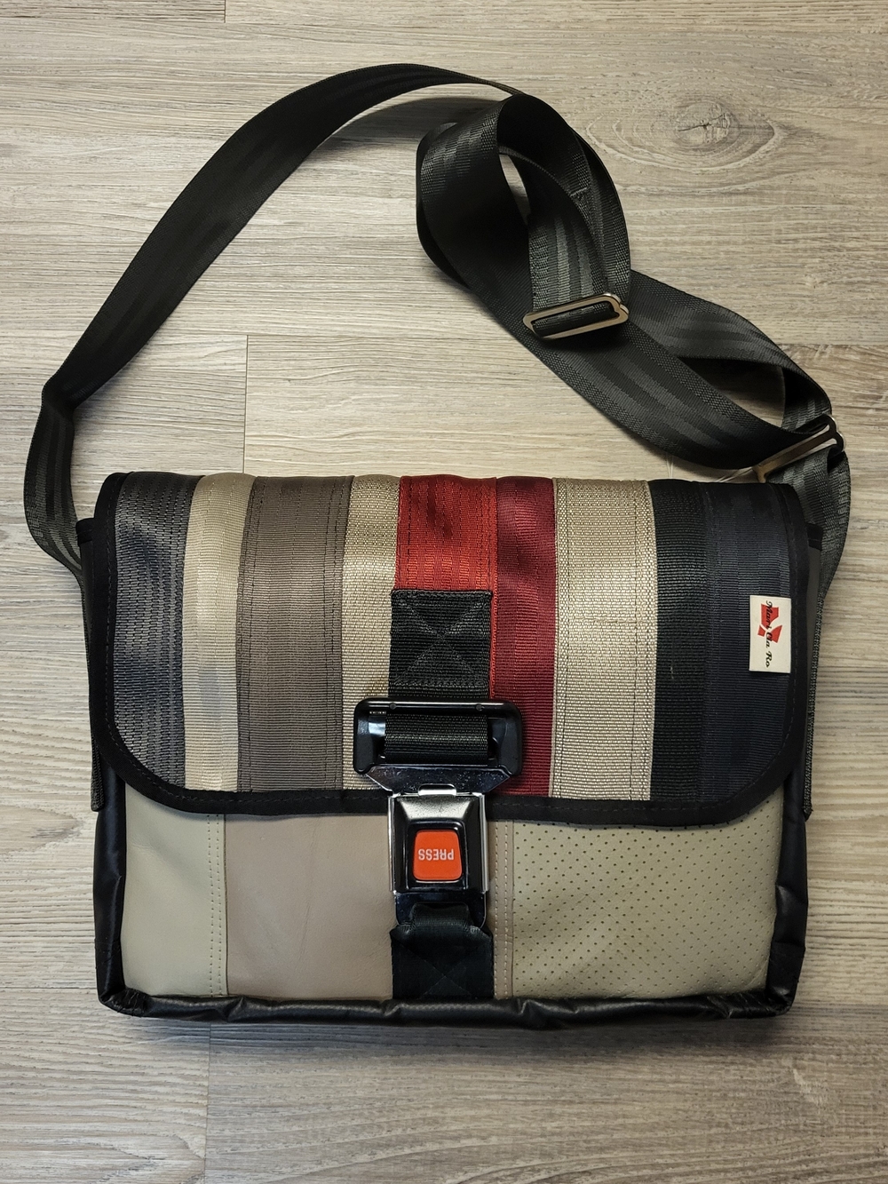 Reclaimed Seatbelt & Auto Upholstery Messenger Bag